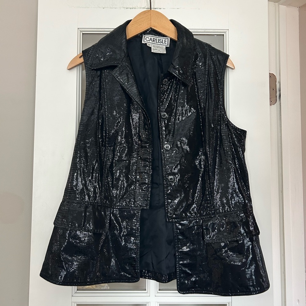 VTG Carlisle Shiny Black Leather Vest Women’s Size 12